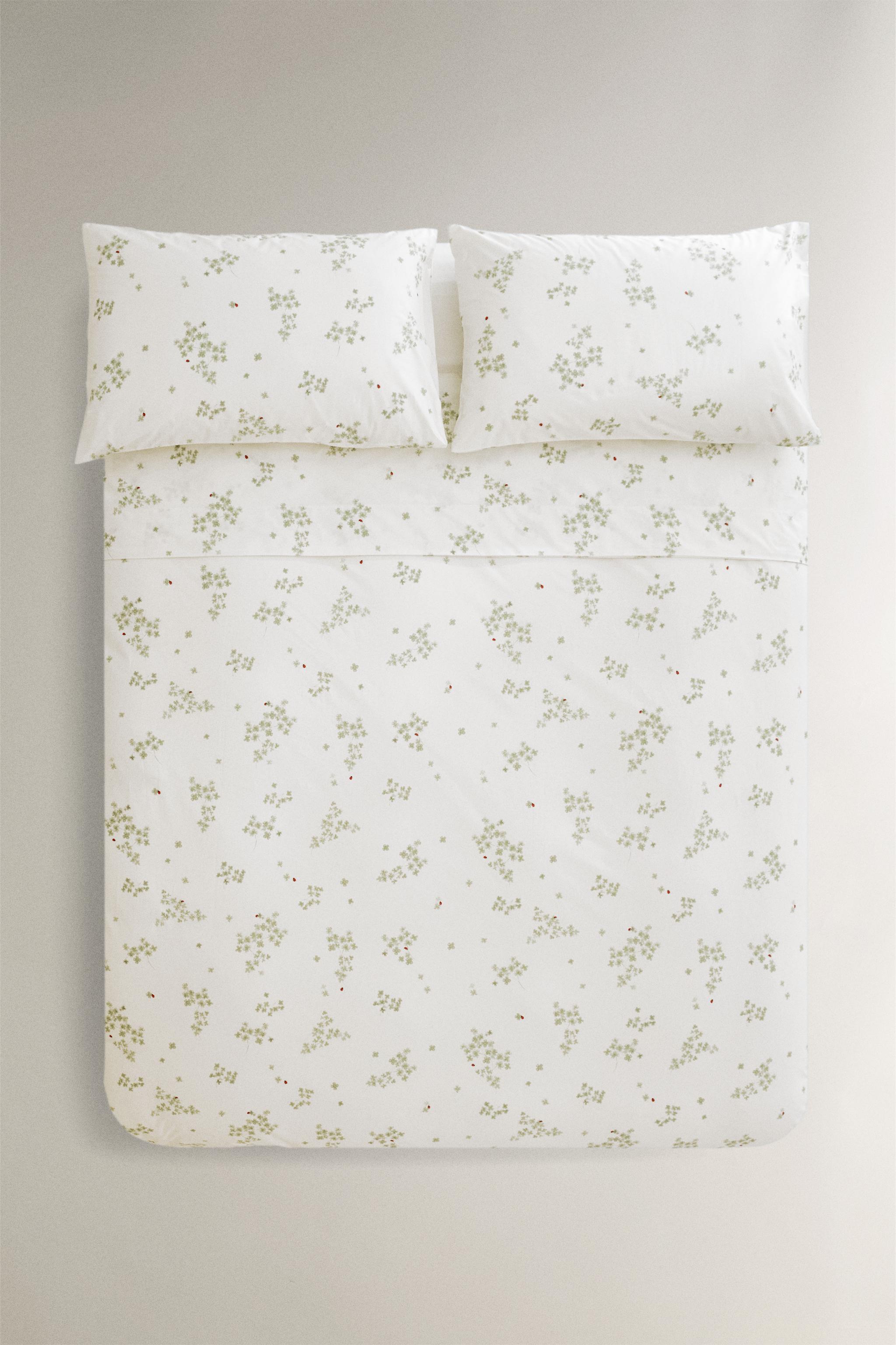 HOUSSE DE COUETTE COTON TRÈFLES ET COCCINELLES